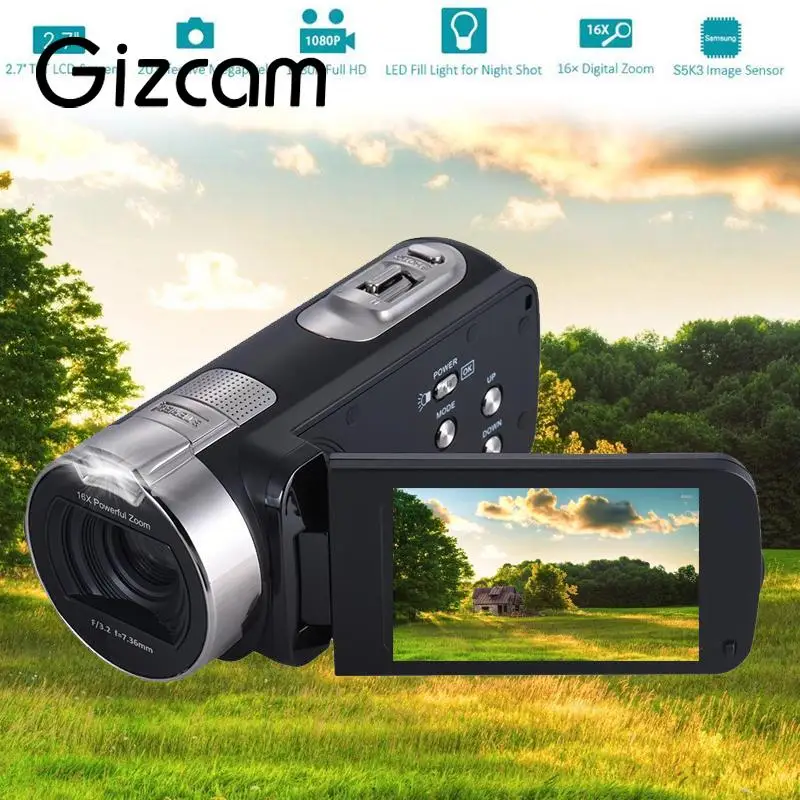Gizcam HDV 312P 2.7'' inch 24.0MP Digital Camera 1080P 16x Zoom DV 270 Degrees Rotate Screen With Microphone Speaker UK/US Plug |