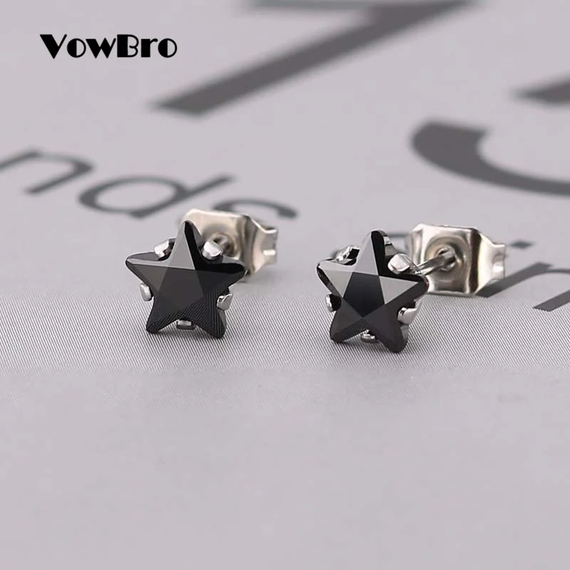 VowBro Jewelry Black Star Stud Earrings for Women Girls Stainless Steel Cute Crystal Kids Accessories | Украшения и аксессуары
