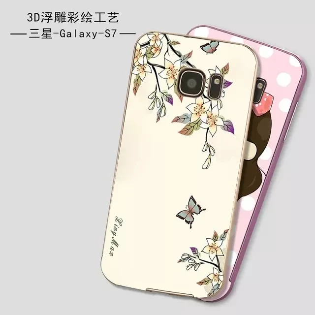 3D Stereo Relief Painting Back Cover Case For Samsung Galaxy S7edge Phone Shell Acrylic PC Cover+Aluminum Metal Frame |