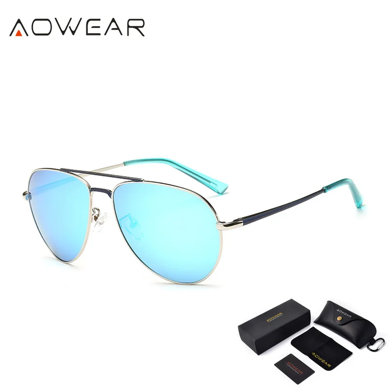 AOWEAR поляризационные солнцезащитные очки для женщин, брендовые, дизайнерские, поляризационные, солнцезащитные очки пилота для мужчин, унисекс, HD, для улицы, для вождения - Цвет линз: Silver Blud