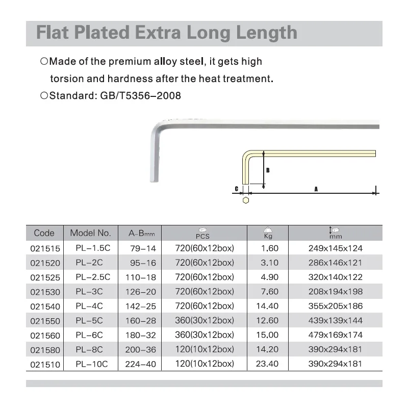 

Jetech extra long arm plated metric flat end allen hex key wrench spanner 1.5mm 2mm 2.5mm 3mm 4mm 5mm 6mm 8mm 10mm Chrome steel