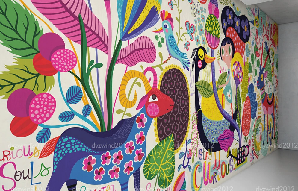 Изготовленный На Заказ детский papel. Красивые Мультяшные фрески для детской