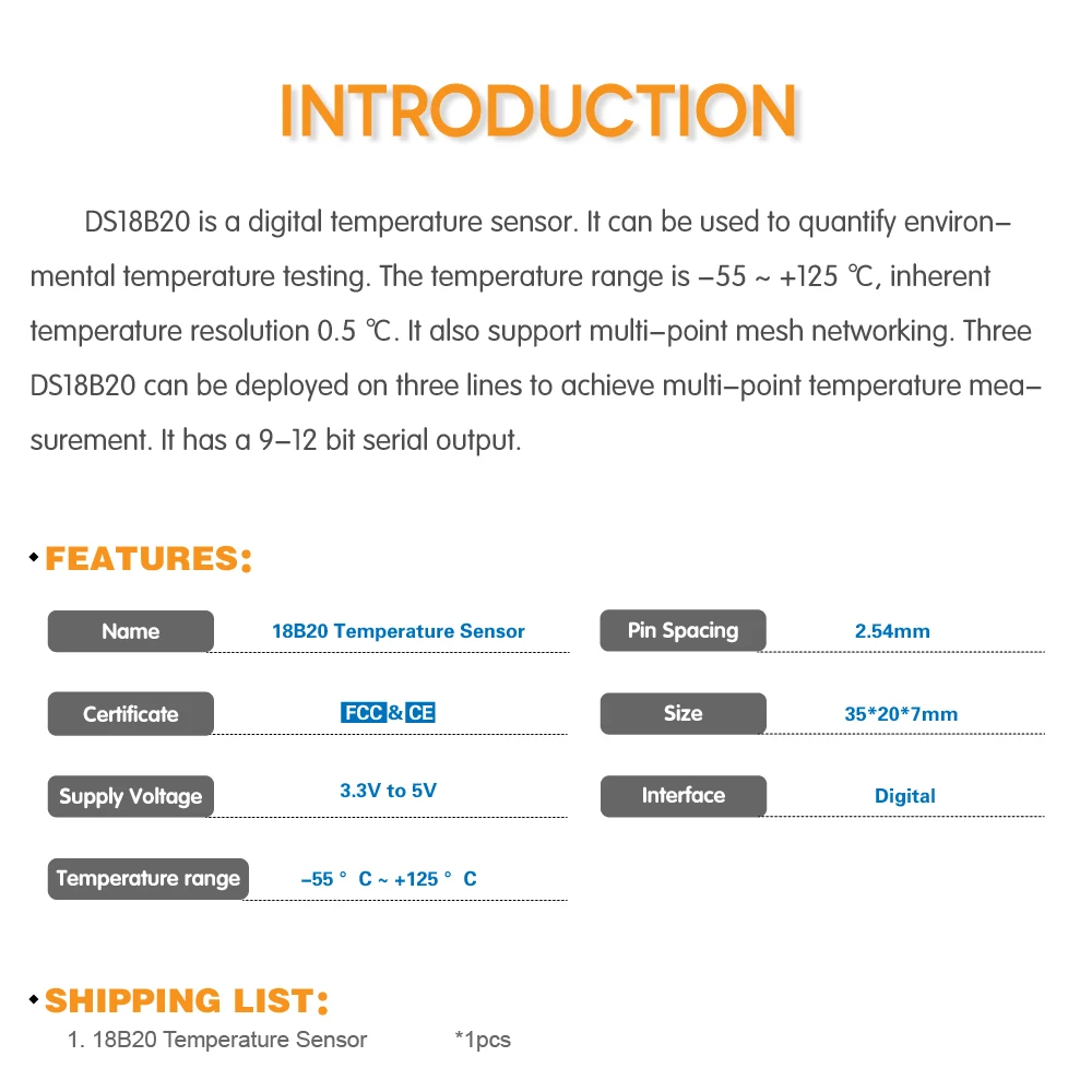 

Free shipping !Keyestudio DS18B20 Tem Sensor Module for Arduino and Raspberry Pi