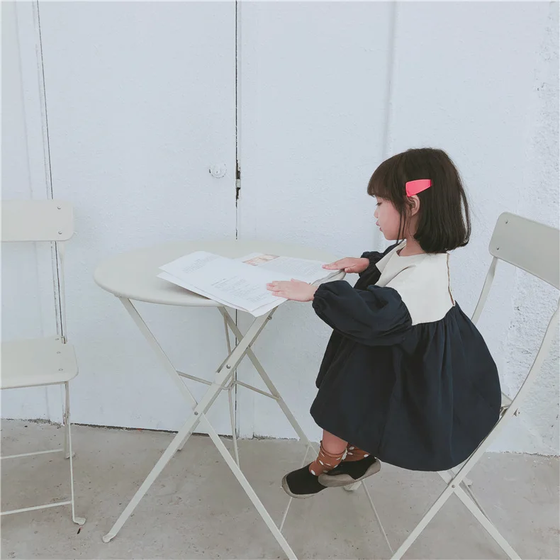 2018 осеннее платье для девочек длинные рукава лоскутная-line консервативный стиль с