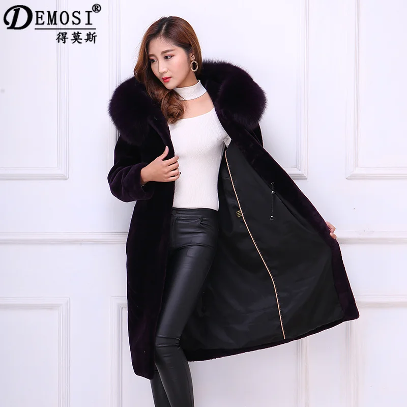 Натуральный мех пальто один длинный участок Большие размеры 2018 новая зимняя меха