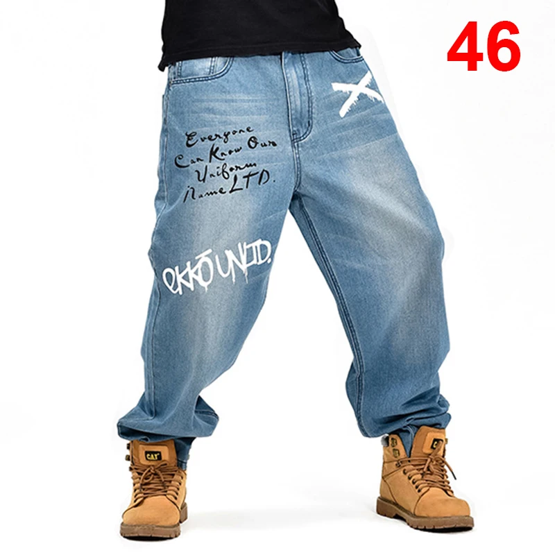 

Baggy Jeans Men Denim Pants Loose Streetwear Jeans Hip Hop Casual Print Skateboard Pants for Men Plus Size Trousers Blue S96