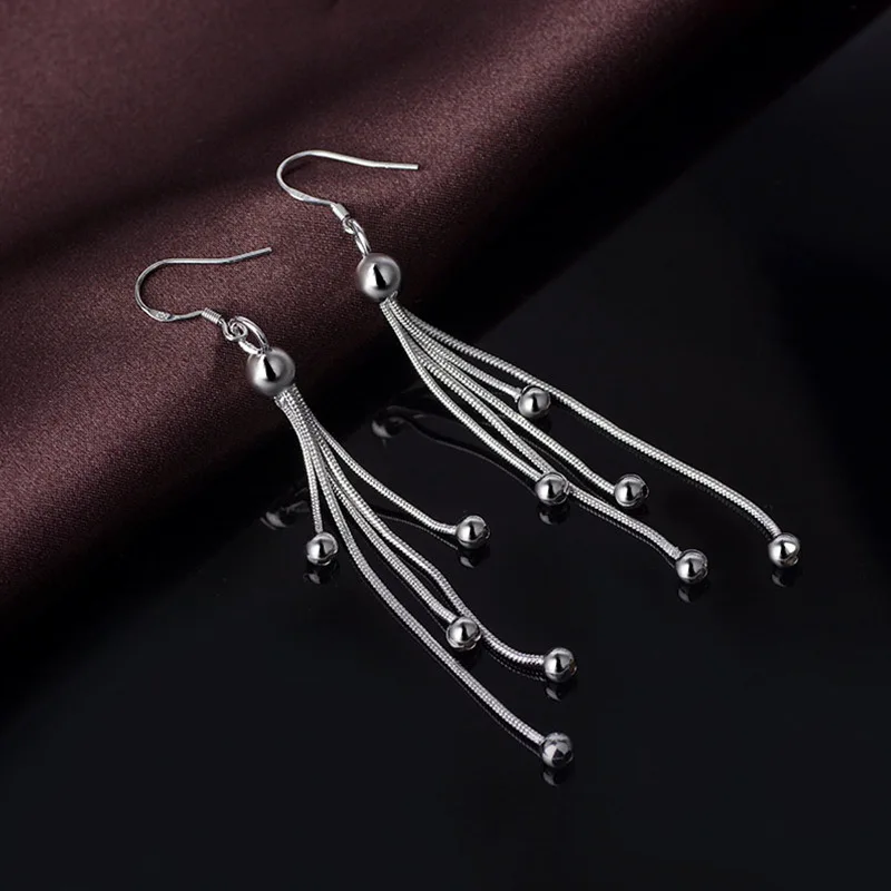 Женские серьги с длинными кисточками Anise простой серебристый цвет змея на