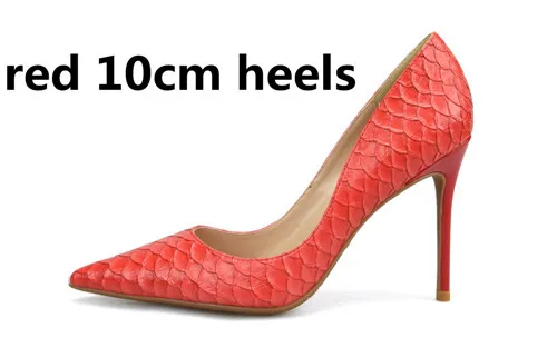 red 10cm heels Buono Scarpe пикантные женские слипоны туфли на высоком каблуке женские туфли-лодочки со змеиным узором тонком туфли-лодочки на каблуке Острый носок Для женщин hothigh каблуки Size32~ 46EU - Цвет: red 10cm heels