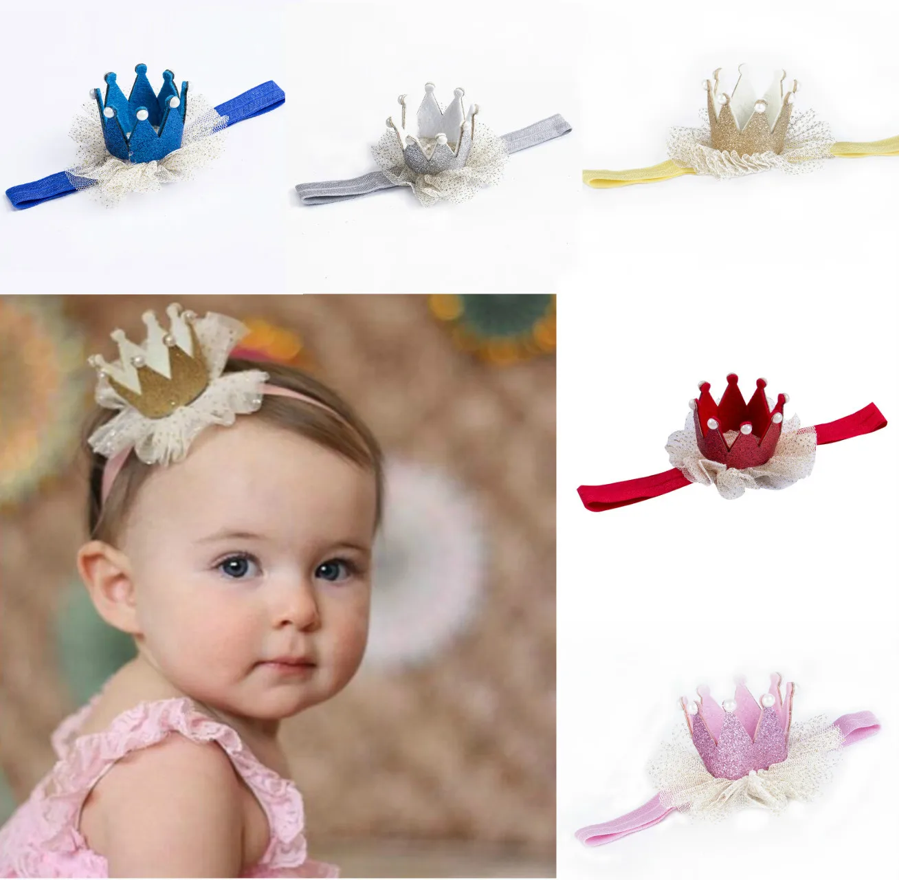 

Cute Birthdays Newborn Baby Girl Hair Accessories Headband Baby Kids Bow Flower Crown Soft Elastic Tiara Hair Band Headbands