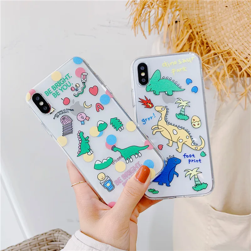 Для Funda iPhone 6 Чехол S 7 Plus X милый динозавр прозрачный мягкий TPU чехол для XS Max XR 8 |
