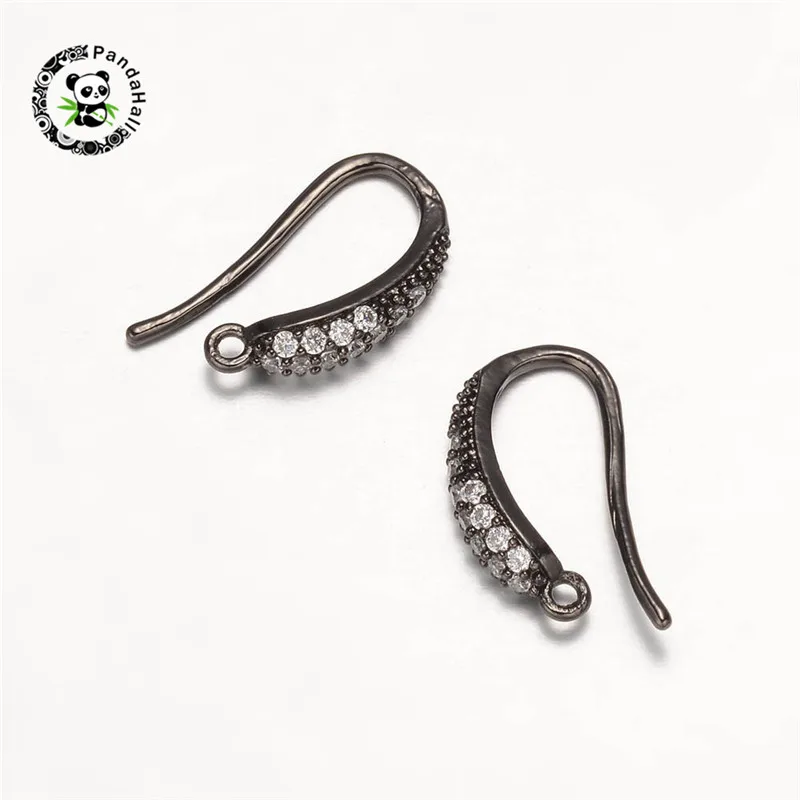 10Pairs Brass Micro Pave Cubic Zirconia Earring Hook for Jewelry Making 18x10x4mm Hole: 1mm