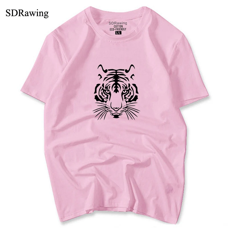 Забавная хлопковая Футболка с принтом голова тигра летние топы футболки для