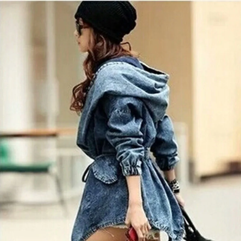 Осеннее женское джинсовое пальто куртка женская джинсовая винтажная Толстовка с