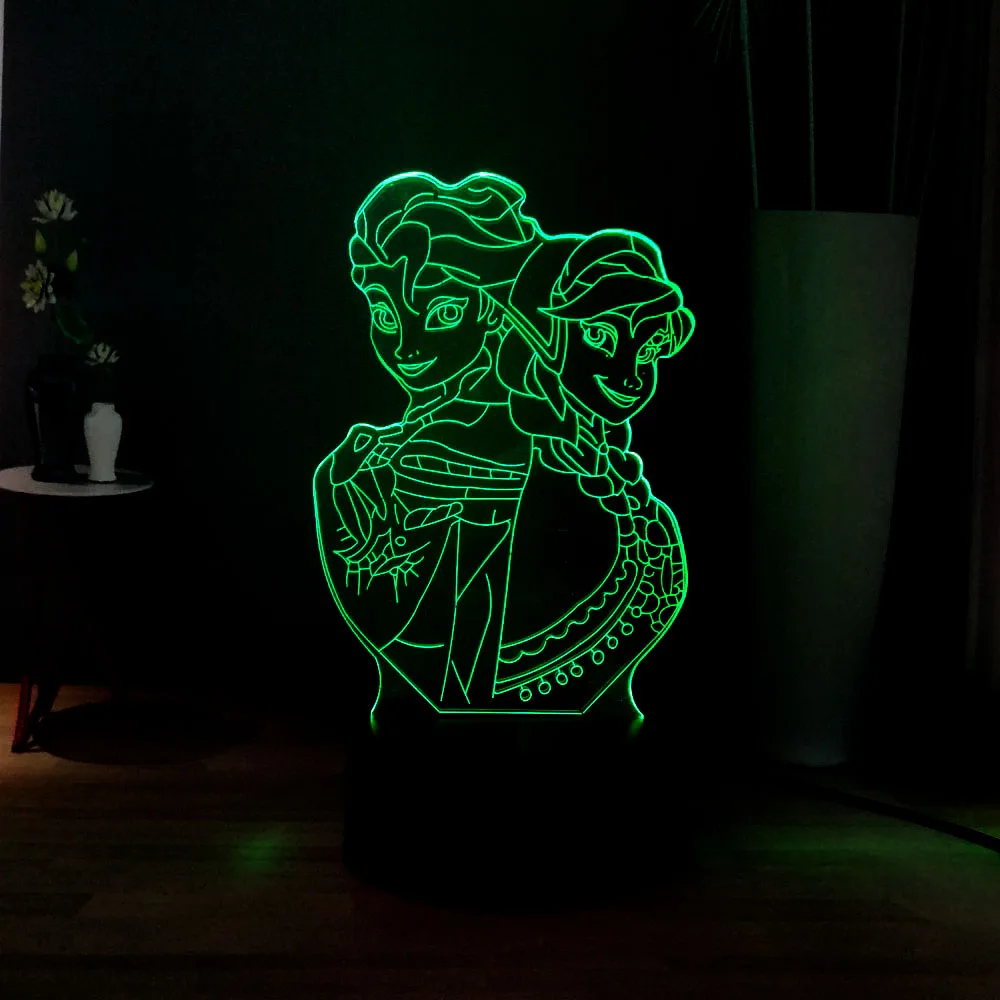 Новинка 2019 домашний декор лед Снежная королева Эльза и Анна принцесса 3D