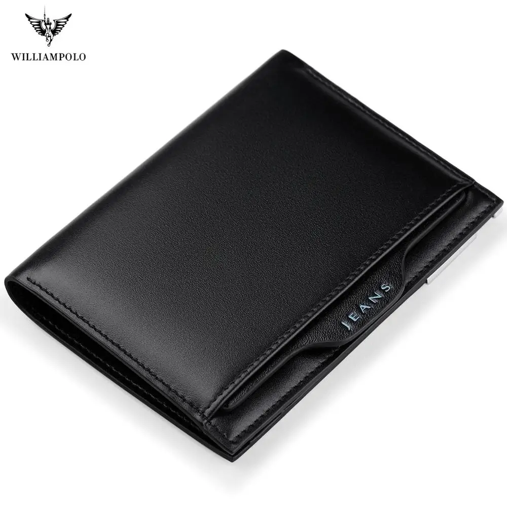 WILLIAMPOLO 2019 Small Wallets For Men Genuine Leather Credit Card Holder Cash Pocket Driving License Ultra Slim Purse Cowhide