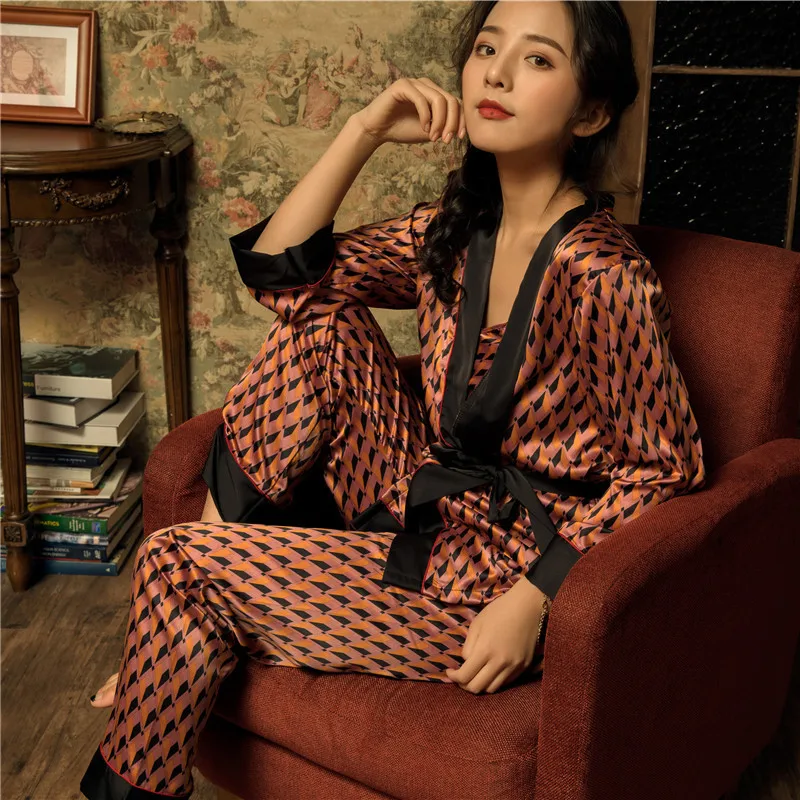 Новинка 2019 лед шелковая пижама Женская весенне Летняя Повседневная модная