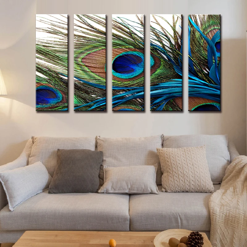 5 шт./компл. холст с принтом животных павлина перьев Современная натюрморт
