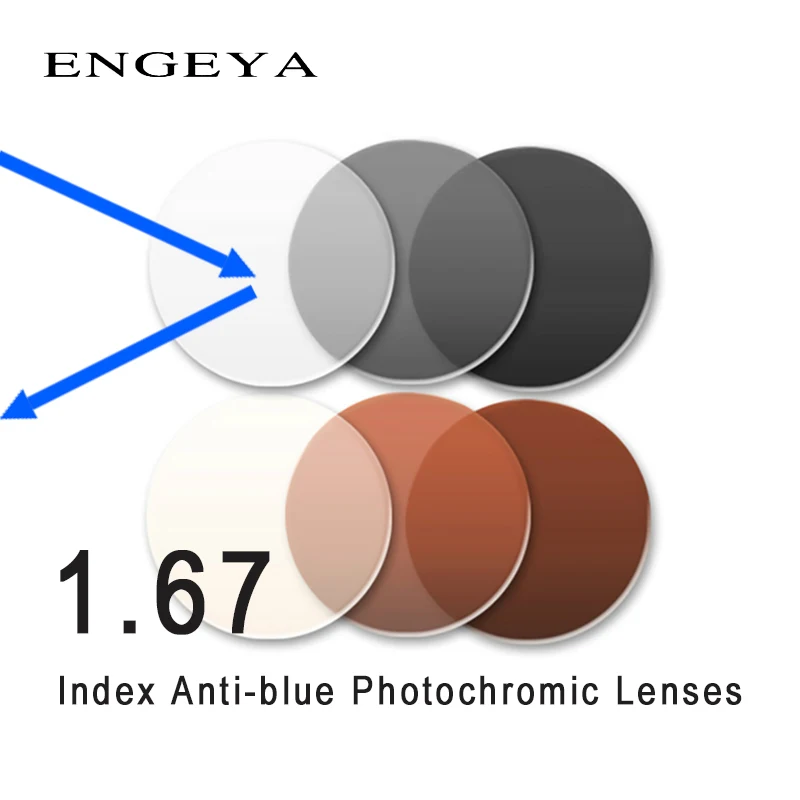 

1.67 Index Anti-blue Photochromic Lenses Aspheric Lenses for Myopia Hyperopia Prescription Eyeglasses Lens UV400