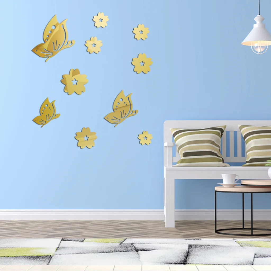 Acrylic wall Mirror sticker 3D Butterfly Combination Effect Wall Sticker Decal Home Decor maison Stickers 3d F451222 | Дом и сад