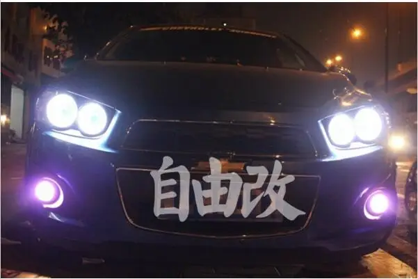 DRL COB angel eye(6 цветов)+ halo противотуманная фара+ E13 объектив проектора+ черная противотуманная фара для chevrolet sonic aveo, 2 шт