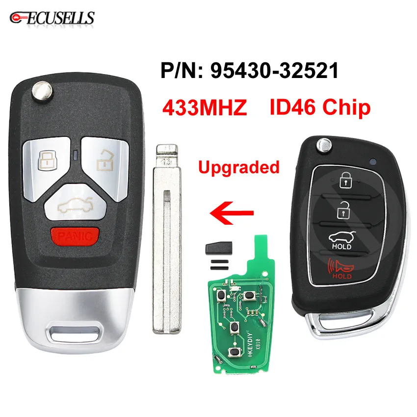 3 + 1/4 Кнопка Модернизированный складной дистанционный ключ 433 МГц ID46 чип Uncut Blade P/N: