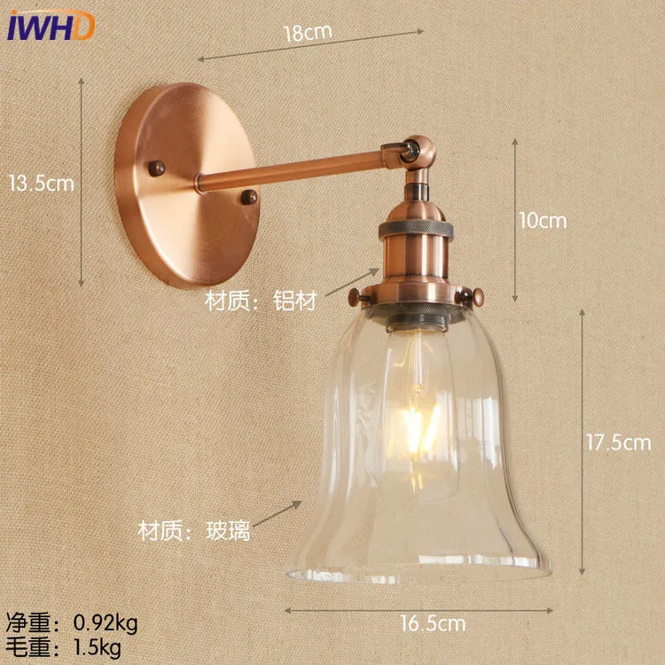 IWHD гладить Adjsutable настенный светильник Эдисон светодиодный Wandlamp светильники для домашнего освещения 4 Вт E27 RH Винтаж настенный светильник аппликация Murale