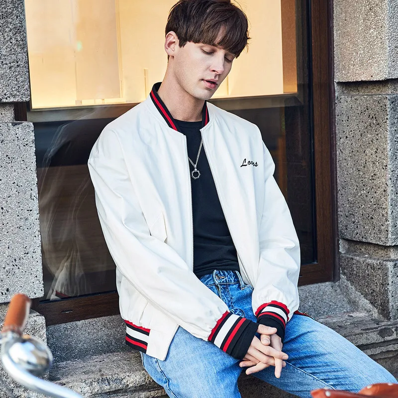 

men clothes 2018 spring new 55% cotton white letter printed zipper thin loose streetwear style casual mens jackets and coats 3xl