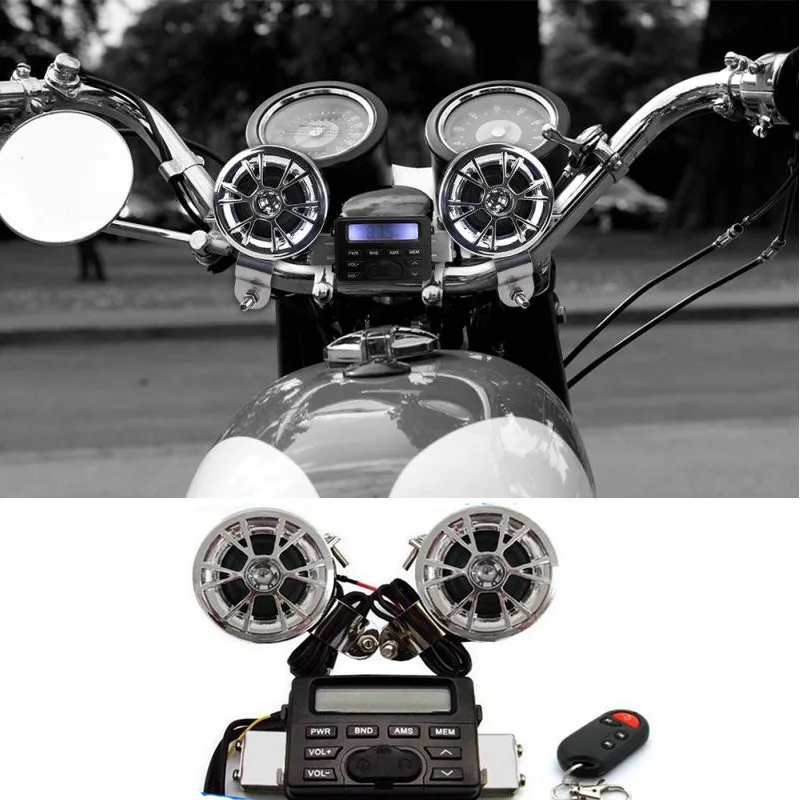 Handlebar Dc 12v Fm Stereo 2 Speakers Atv Bike With 3.5mm For Harley Softail Dyna Atv