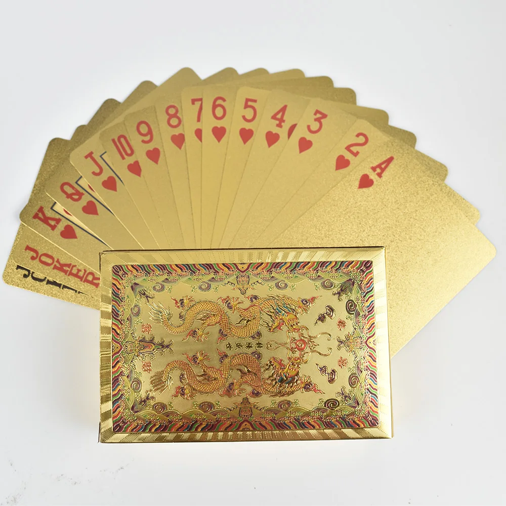 Chinese Mascot Double Dragon Design Gold Playing Cards Plastic Waterproof For Collection Gift | Дом и сад