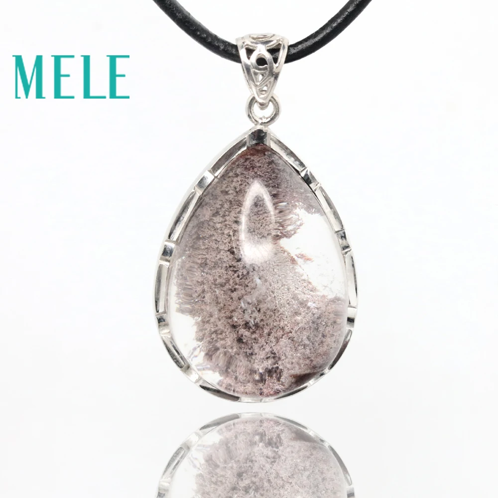 

MELE natural green ghost phantom garden crystal pendants for women and man,27X20mm water drop shape with beautiful landscape