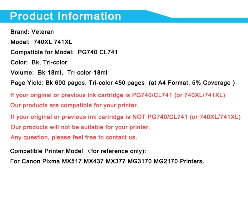 Veteran PG740 CL741 картридж для Canon PG 740 CL 741 чернильный PG-740 принтера Pixma MX517 MX437 MX377 MG3170 MG2170 |