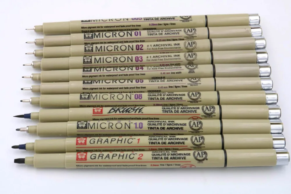 Pigma Micron sakura, графический дизайн, ручка finliner 005 01 02 03 04 05 08, ручка, кисть для рисования, художественные маркеры
