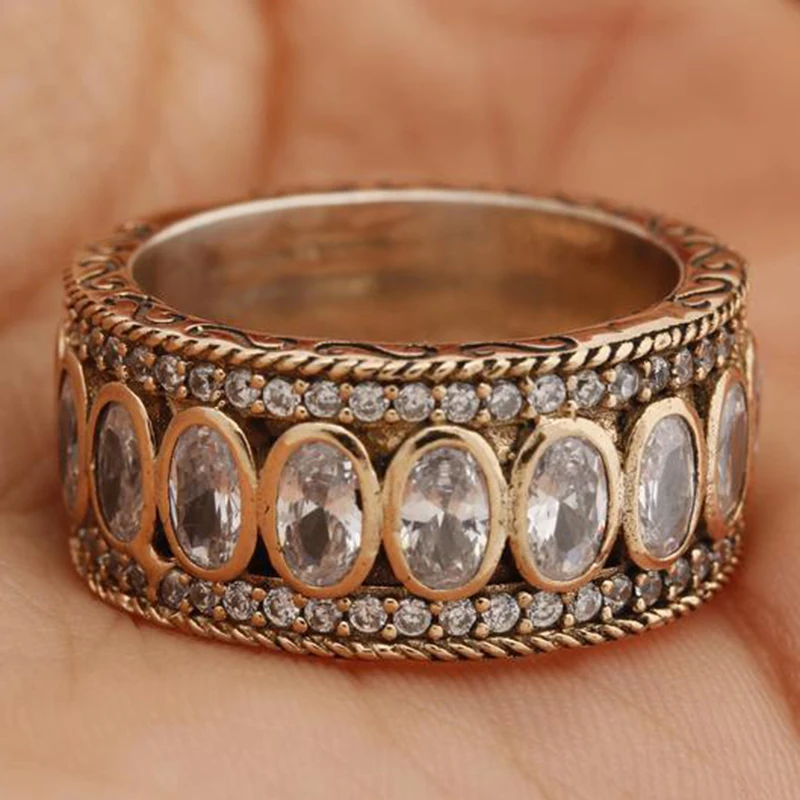 Винтажное однорядное кольцо с белым цирконом женское роскошное обручальное