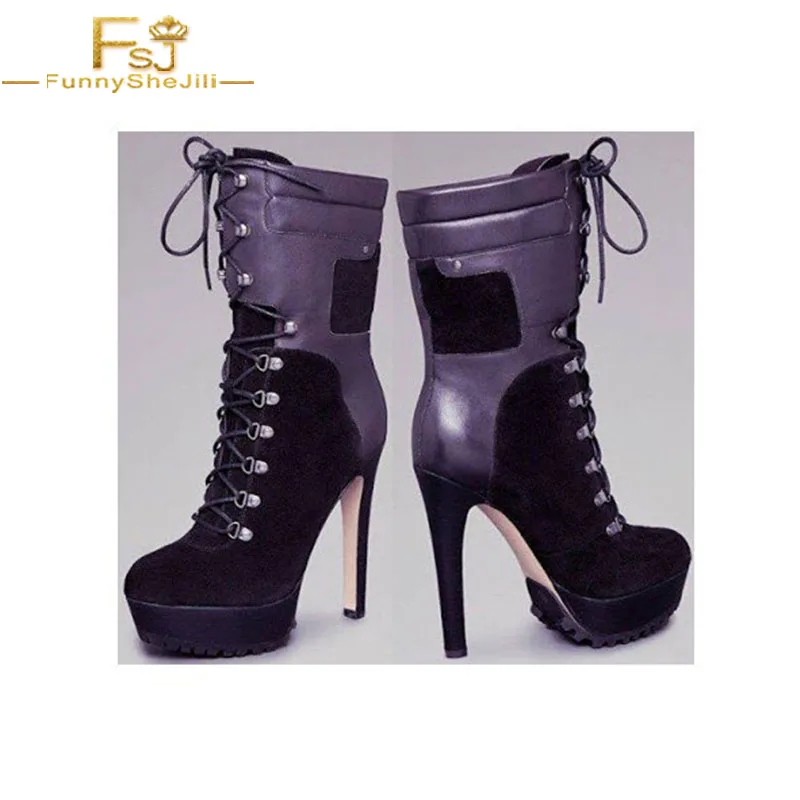 

FSJ Dark Purple Winter Super High Thin Heel Boots Round Toe Polyurethane( Going out Platform Lace up Ankle Boots US Size 4-16