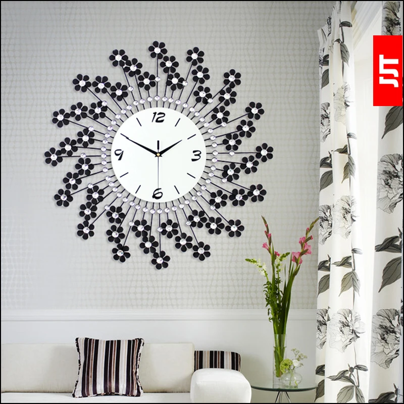 Светящиеся деревенские современные роскошные большие алмазные настенные часы