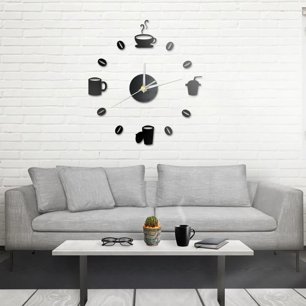 Coffee Cups Kitchen Wall Art Clock Modern Design Quartz Non ticking Silent Watches Home Decoration Decor Sticker For Living Room|art clock|wall art