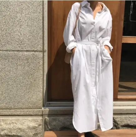 Длинные рубашки женские 2019 корейский стиль Свободный Повседневный хлопковый