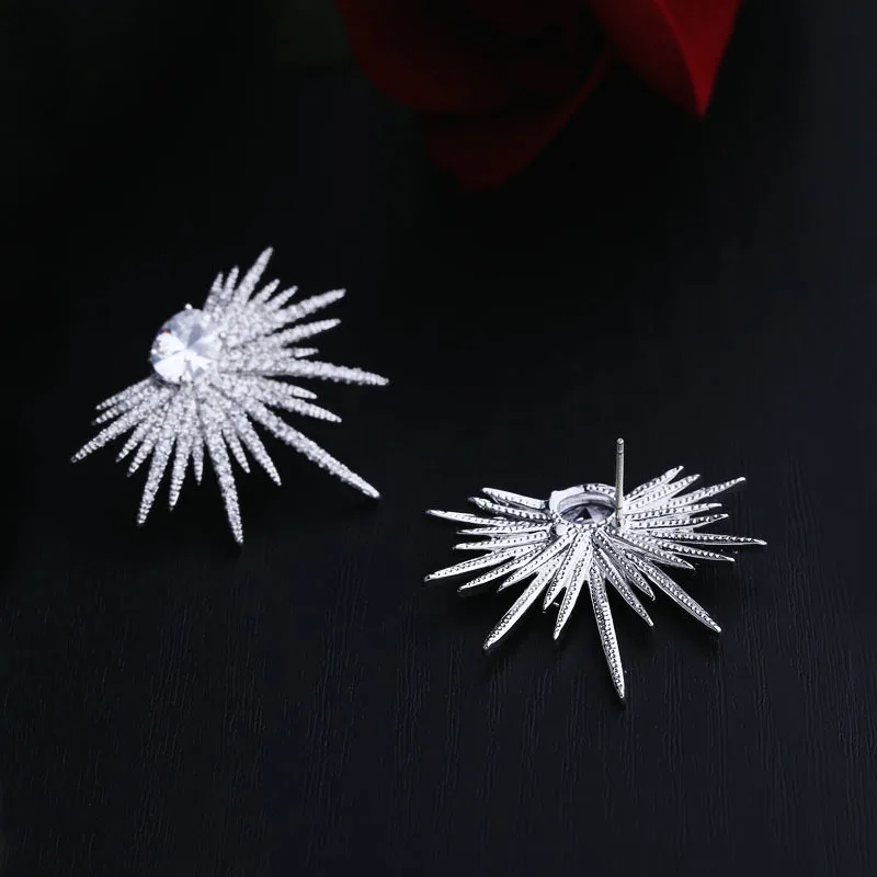 Серьги гвоздики женские с фианитом в форме подсолнуха|fashion stud earrings|stud earringsstone earrings