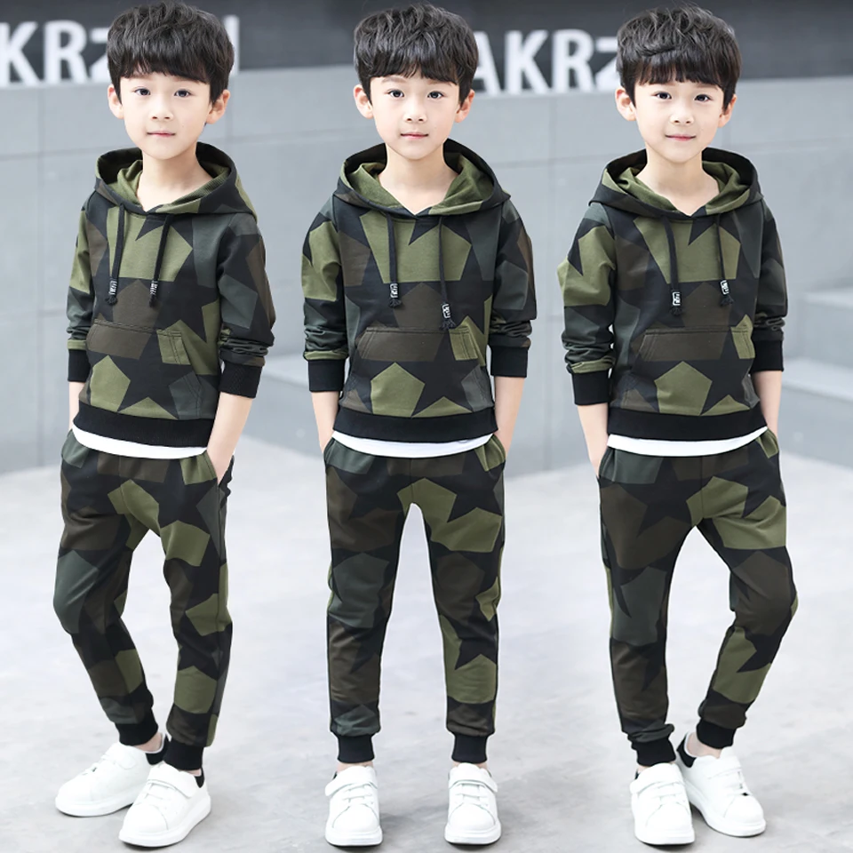 Boy Tracksuit Clothes set Kids Spring&ampAutumn Cotton School Uniform Sport Camouflage Suit Boys Clothing Sets 4 6 8 10 12 year | Детская