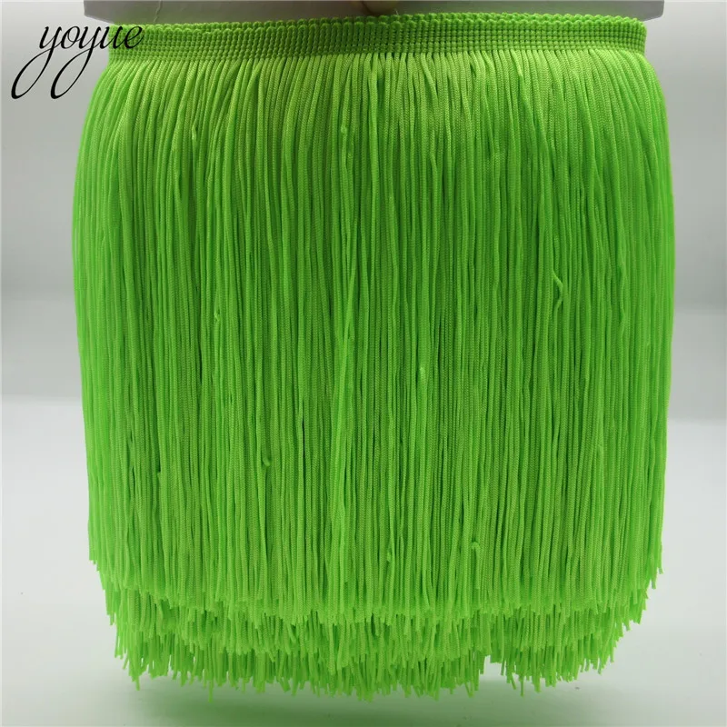Fluorescent green YOYUE 1 ярдов/партия 20 см широкая кружевная бахрома отделка отделочная кисточка для DIY латинское платье сценическая одежда кружевные аксессуары лента - Цвет: Fluorescent green