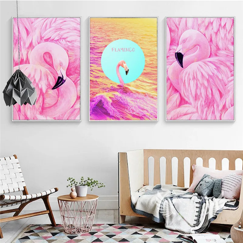 Современный акварельный фламинго животное холст искусство рисунок и фотоальбом
