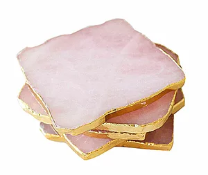 Оптовая продажа, 1 шт., подставка из натурального розового кварца с шестигранным кристаллом, гальваническое золотое покрытие, ювелирные изделия для чашек, ковриков