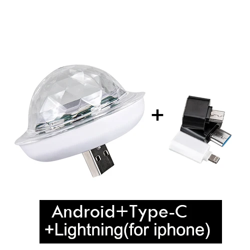 W three interface EeeToo USB диско шар светильник светодиодный портативный звук вечерние светильник s DC 5 В кристалл магический шар красочный эффект мини сценический светильник светильники диджея - Цвет: W three interface