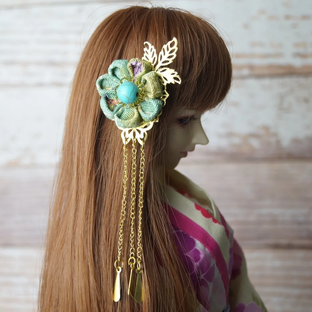 BJD цветок Япония Кимоно Стиль шпилька зеленый OOAK для женщин 1/4 17 &quot1/3 24&quot высокий