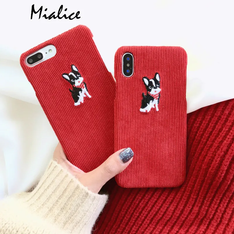 Зимние красные Ткань чехол для телефона iPhone 6 S 7 8 плюс 6splus x Милые 3D Пёс из