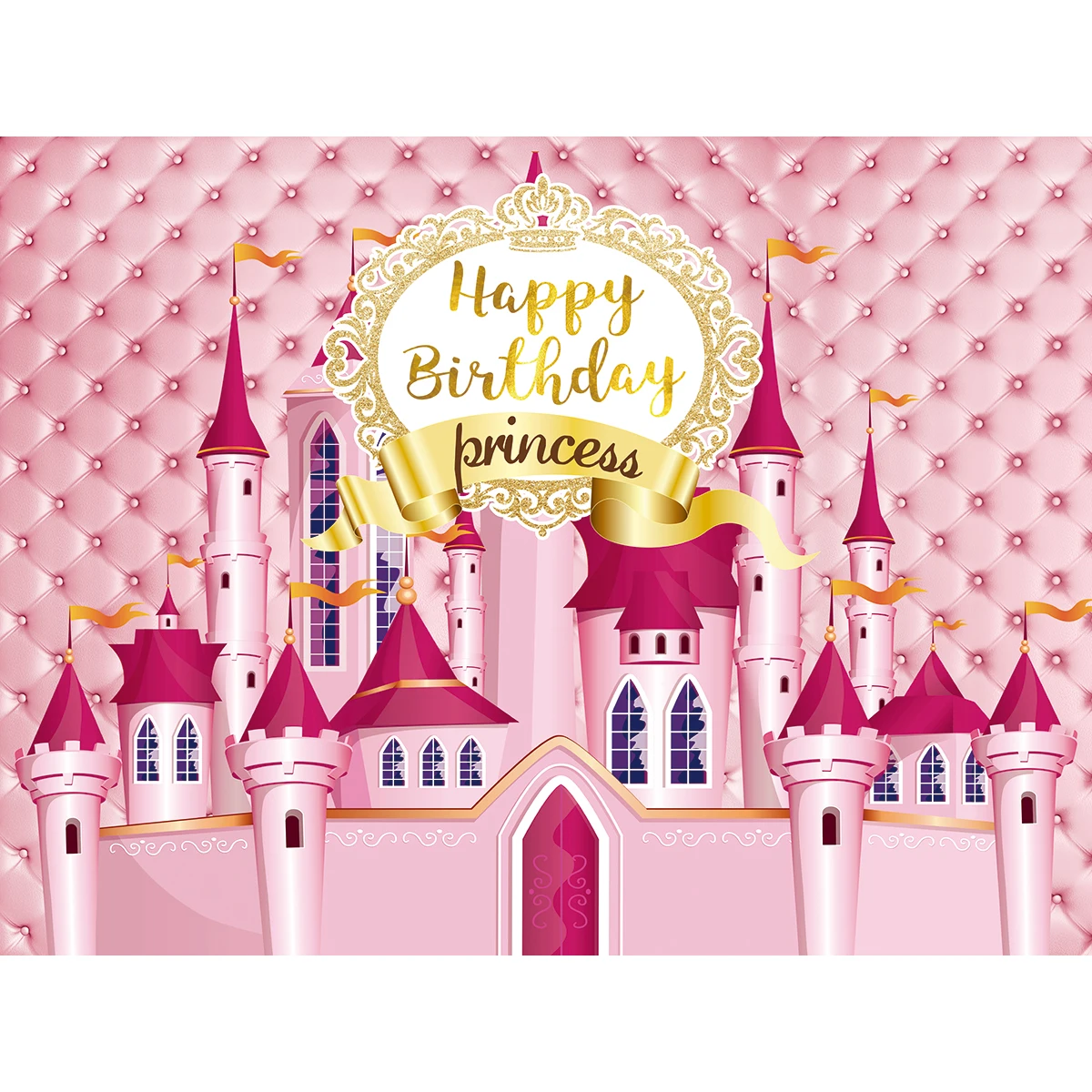 Фоны Funnytree для фотостудии День рождения розовый замок принцесса стеганый фон