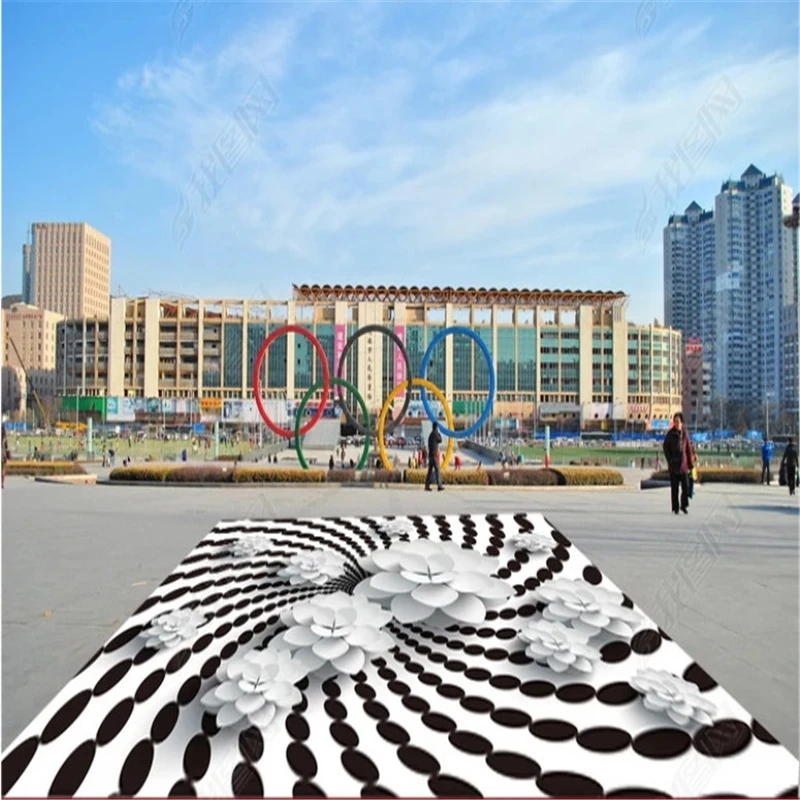 

beibehang wall papers home decor Vector fresh black and white stereo flower rotating 3D floor painting 3d wall murals wallpaper