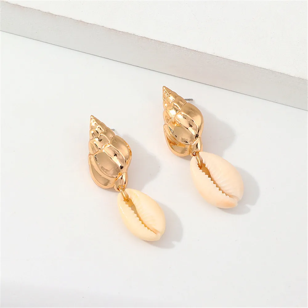 Женские богемные серьги подвески MLING золотые в форме раковины|Серьги-подвески| |