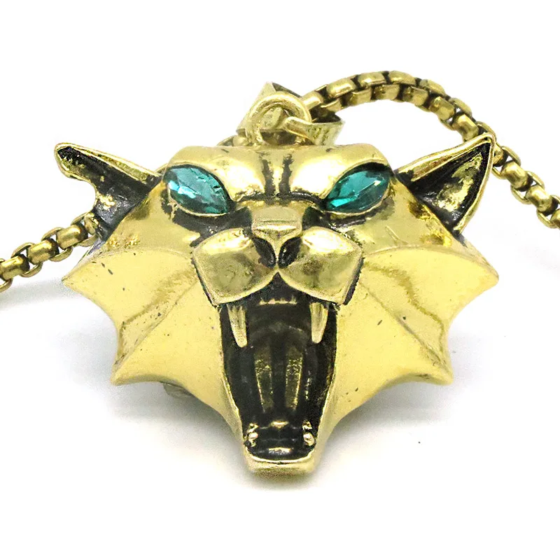 Cat Medallion Necklace with Wild Monster Hunter Theme | Wizard School Cosplay Pendant with Green Rhinestone and Gold Color | Perfect for Fans of Cat Game | NK0247 image 2