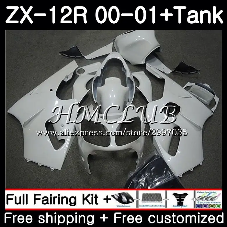 

Body+Tank For KAWASAKI NINJA ZX1200 C glossy white ZX 12R 2000 2001 2002 67HC.9 ZX 12 R 1200CC ZX12R 00 ZX-12R 00 01 02 Fairing